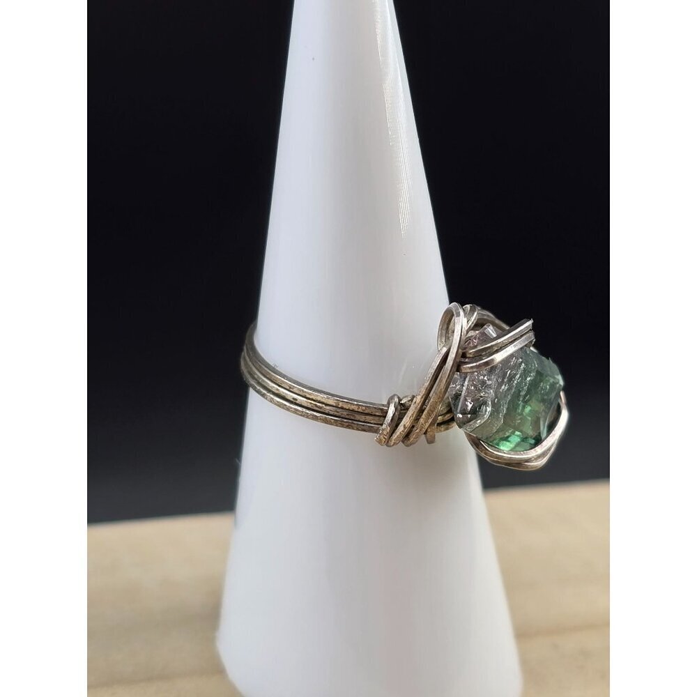 Vintage Handcrafted Watermelon Tourmaline Wire Wrapped Silver Ring Size 5 - Picture 9 of 10